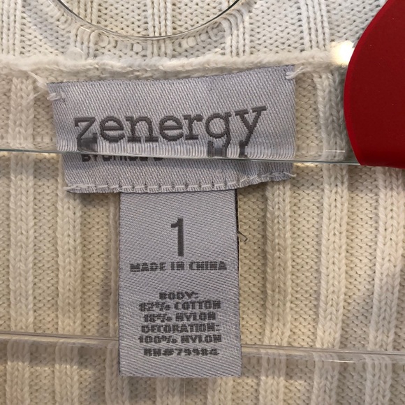 Zenergy NWT Ribbed Zip Sweater Ecru sz 1 (SMALL) - Picture 4 of 6